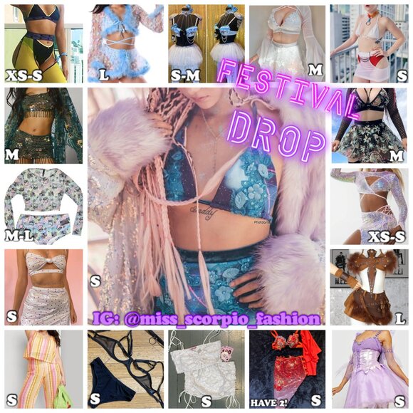 DollsKill Club Exx Rave Set Bra Shrug Skirt Purple Pink Sequin Fairy Mermaid - Picture 7 of 7